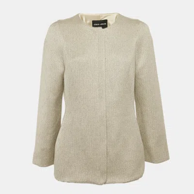 Pre-owned Giorgio Armani Gold Jacquard Zip-up Blouse M