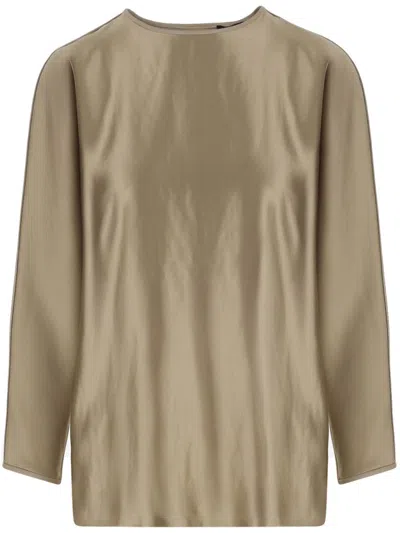 GIORGIO ARMANI GOLD SILK KNIT TOP WITH SHINY EFFECT AND CREW NECK