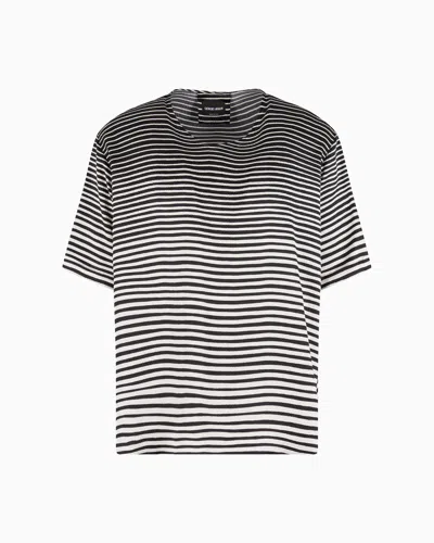 Giorgio Armani Gradient Striped Print Silk T-shirt Shirt In Black