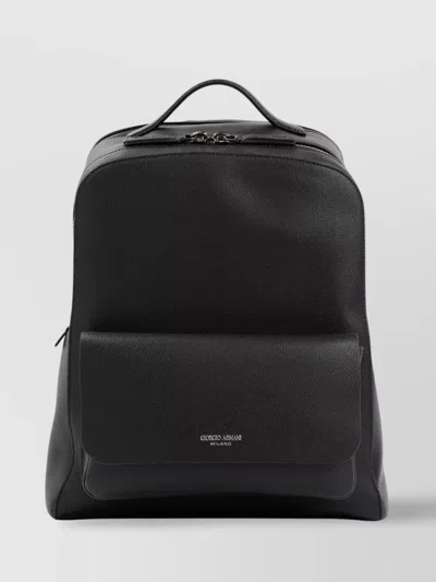 Giorgio Armani Grained Calf Leather Backpack In Black