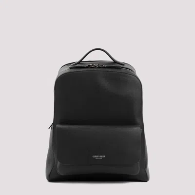 Giorgio Armani Grained Calf Leather Backpack In Black
