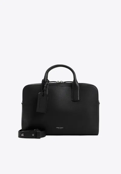Giorgio Armani Grained Leather Briefcase In Black