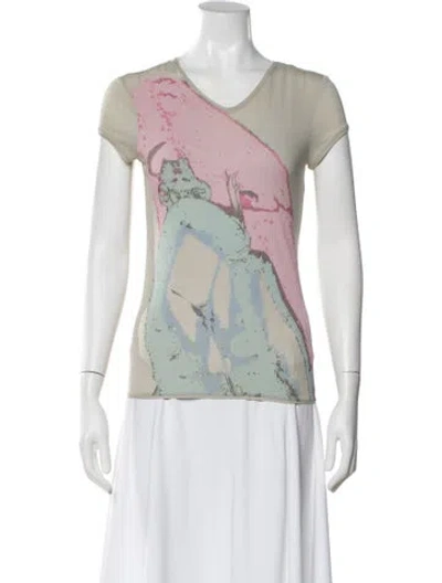 Pre-owned Giorgio Armani Graphic Print V-neck T-shirt In Neutral