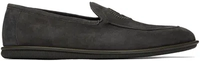 Giorgio Armani Grey Suede Loafers In A530 Antracite