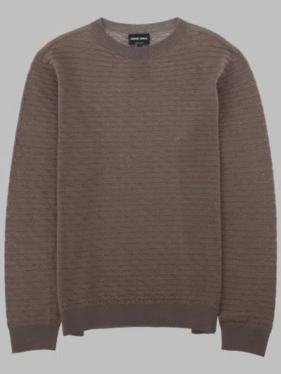 Giorgio Armani Pure Virgin Wool Long-sleeved Crewneck Jumper In Brown