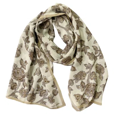 Pre-owned Giorgio Armani Grey Blue Floral Silk Scarf Shawl In Gray