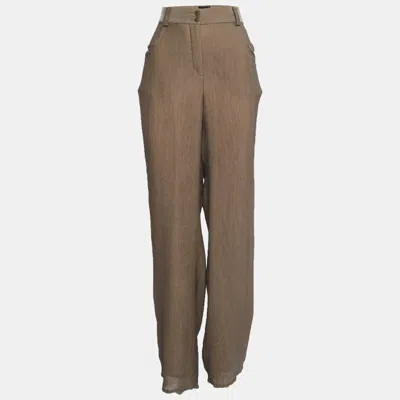 Pre-owned Giorgio Armani Grey Chiffon Wide-leg Trousers L In Gray