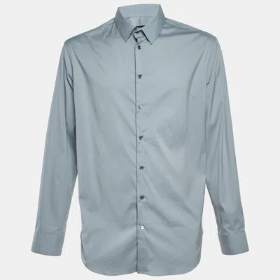 Pre-owned Giorgio Armani Grey Cotton Button Front Long Sleeve Shirt Xxl In Blue