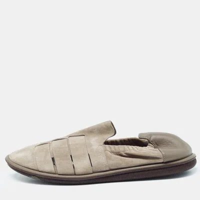Pre-owned Giorgio Armani Grey Leather And Suede Slipery Flats Size 43