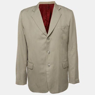 Pre-owned Giorgio Armani Grey Pinstripe Wool Blazer Xl In Gray