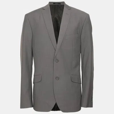 Pre-owned Giorgio Armani Grey Super 140's Virgin Wool Single Breasted Blazer Xxl In Gray