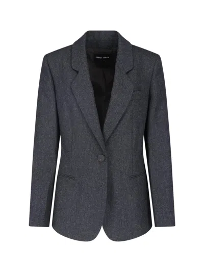 Giorgio Armani Single-breasted Virgin Wool Blazer In Gray