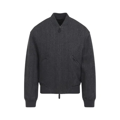 GIORGIO ARMANI GREY ZIP-FRONT BOMBER JACKET