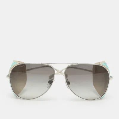 Pre-owned Giorgio Armani Grey/silver Ar6005-b-z Sequins Embellished Aviator Sunglasses In Gray