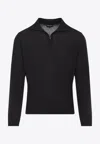 Giorgio Armani Classic Zip-up Pullover Crafted From Virgin Wool In Black
