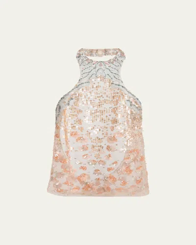 Giorgio Armani Halter Sequined Semi-sheer Blouse In Multi