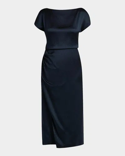 Giorgio Armani Hammered Satin Cap-sleeve Wrap Midi Dress In Blue