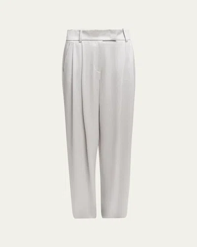 Giorgio Armani Hammered Satin Pleated Straight-leg Trousers In Silver