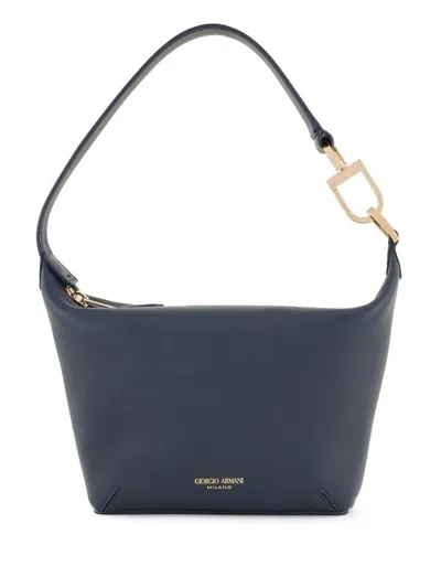 Giorgio Armani Logo-stamp Leather Shoulder Bag In Blue