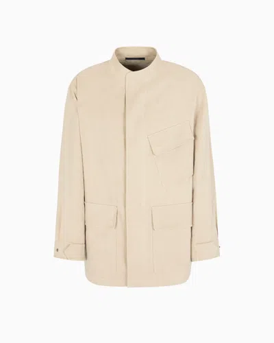 Giorgio Armani Hemp And Cotton Pea Coat In Sand