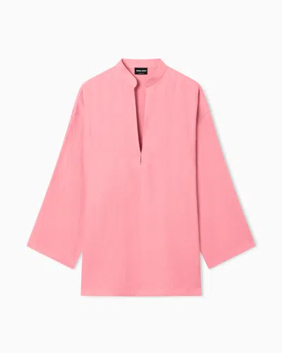 Giorgio Armani Hemp Shirt In Blue