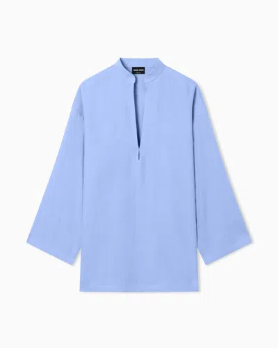 Giorgio Armani Hemp Shirt In Blue