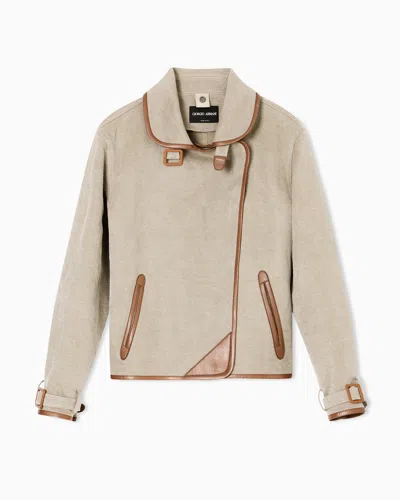 Giorgio Armani Hemp, Viscose And Cotton Cavalry Pea Coat In Sand