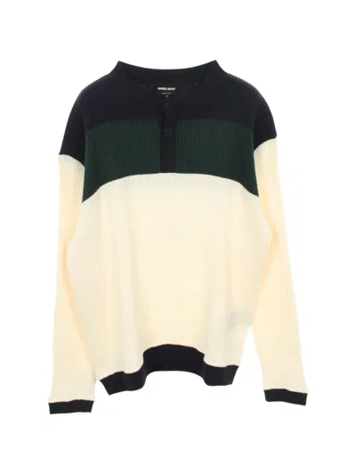 Pre-owned Giorgio Armani Henley-necek Knitted Sweater In Neutrals