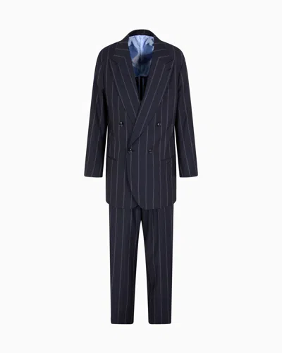 Giorgio Armani Heritage Line Double-breasted Pinstriped Suit In Virgin Wool In Gray