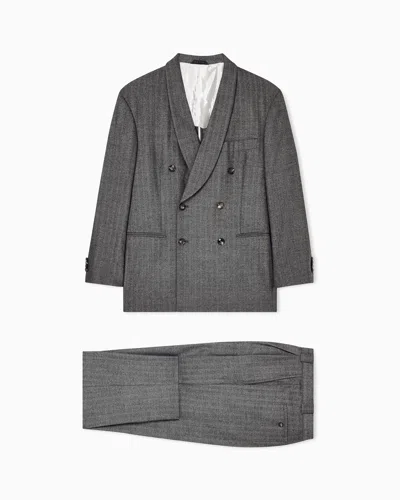 Giorgio Armani Heritage Line Double-breasted Suit In Chevron Virgin Wool And Cashmere In Gray