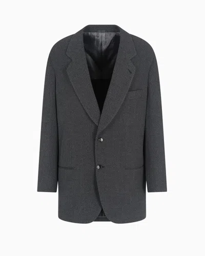 Giorgio Armani Heritage Line Single-breasted Jacket In Chevron Jacquard Stretch Virgin Wool In Black