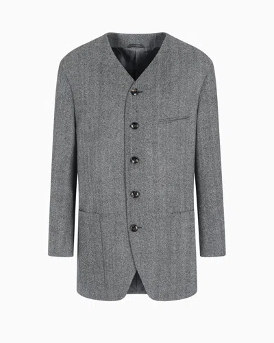 Giorgio Armani Heritage Line Single-breasted Jacket In Chevron Jacquard Virgin Wool In Gray