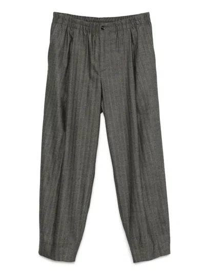 Giorgio Armani Herringbone Elasticated-waist Trousers In Gray