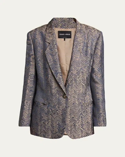 Giorgio Armani Herringbone Jacquard Single-breasted Jacket In Blue
