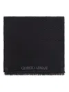 Giorgio Armani Herringbone Motif Black Scarf With Frayed Edges In Black