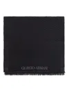 Giorgio Armani Herringbone Motif Black Scarf With Frayed Edges In Black