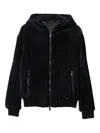 Giorgio Armani Herringbone-pattern Hooded Jacket In Black