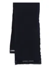 Giorgio Armani Herringbone Pattern Wool Fringed Scarf In Blue