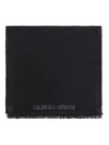 Giorgio Armani Herringbone Motif Black Scarf With Frayed Edges In Black