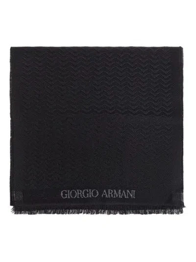 GIORGIO ARMANI HERRINGBONE PATTERN WOOL FRINGED SCARF