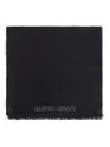 Giorgio Armani Herringbone Motif Black Scarf With Frayed Edges In Black