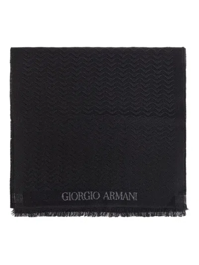 GIORGIO ARMANI GIORGIO ARMANI HERRINGBONE PATTERN WOOL FRINGED SCARF