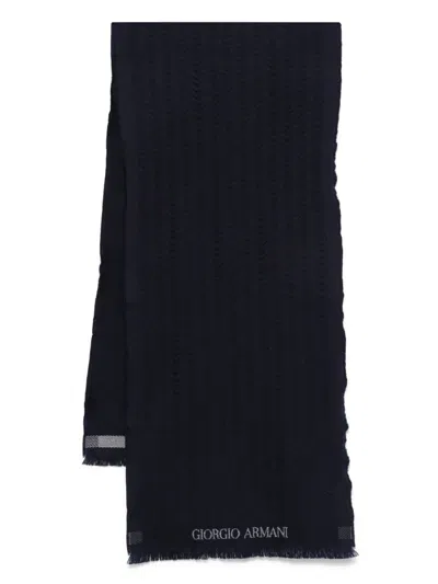 GIORGIO ARMANI GIORGIO ARMANI HERRINGBONE PATTERN WOOL FRINGED SCARF