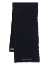 Giorgio Armani Herringbone Pattern Wool Fringed Scarf In Blue
