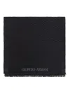 Giorgio Armani Herringbone Motif Black Scarf With Frayed Edges In Black