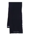 Giorgio Armani Herringbone Pattern Wool Fringed Scarf In Blue