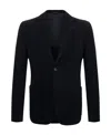 Giorgio Armani Herringbone Single-breasted Blazer In Black