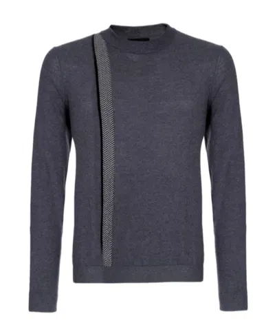 Giorgio Armani Herringbone Striped Magneto Sweater In Black
