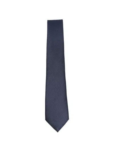 Giorgio Armani Herringbone Tie In Blue