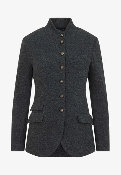Giorgio Armani Herringbone Wool Blazer In Blue